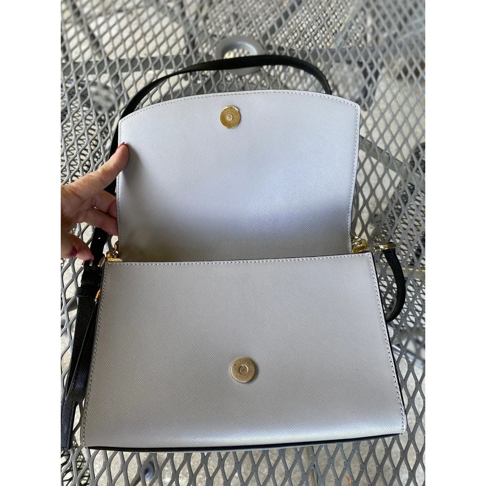 Kate Spade Carson Flap Bag Colorblock Convertible Crossbody Gray White Leather